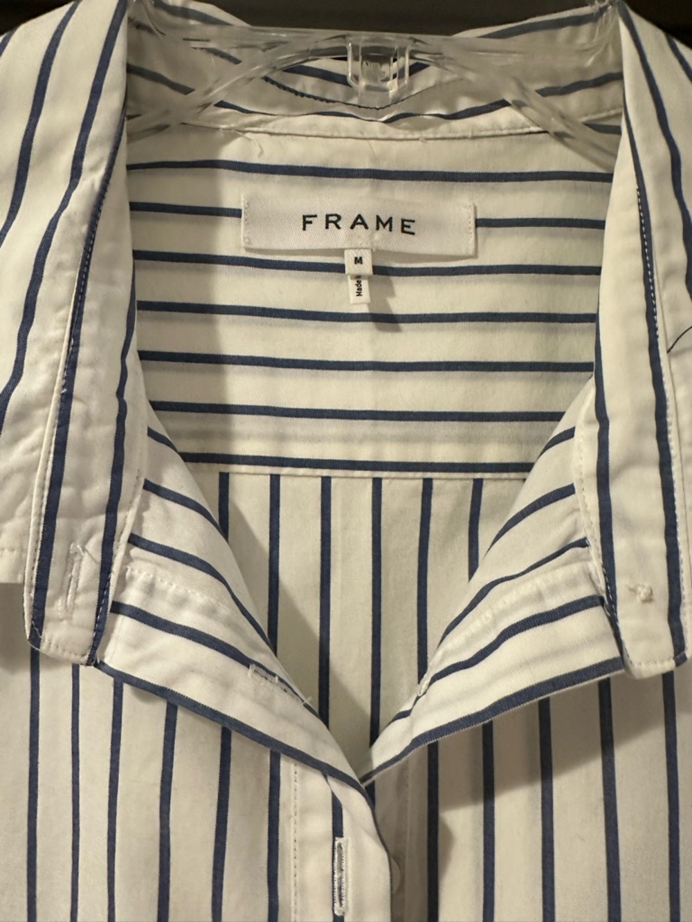 FRAME White and blue stripe Button down Shirt blouse, medium - Picture 3 of 3